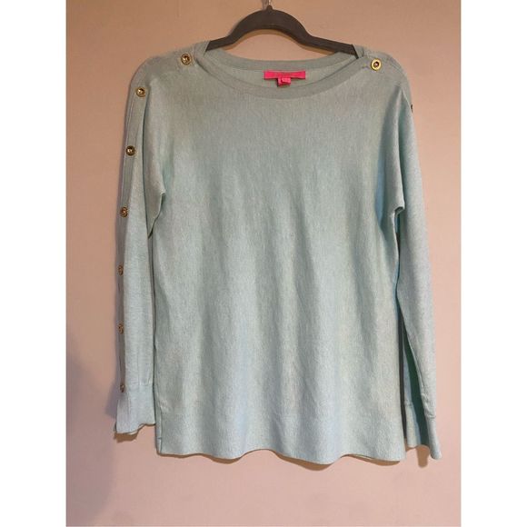 Lilly Pulitzer Milton Boatneck Sweater Whispered Heather Blue, Size XS, MP $148 - Picture 4 of 12